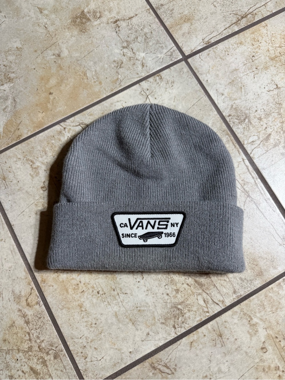 Vans Gray Cuffed Beanie with Logo Patch